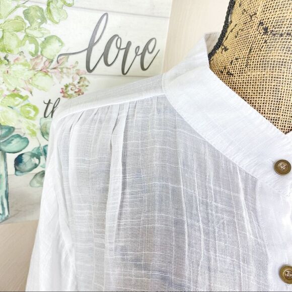 Shein Bat Wing Button Front Swing Blouse White XS Semi Sheer - Picture 5 of 12